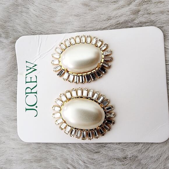 NEW J. Crew Oversized Faux Pearl Statement Crystal Stud Earrings - Picture 6 of 8